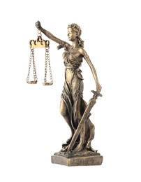 Photo of Statue of Lady Justice isolated on white. Symbol of fair treatment under law