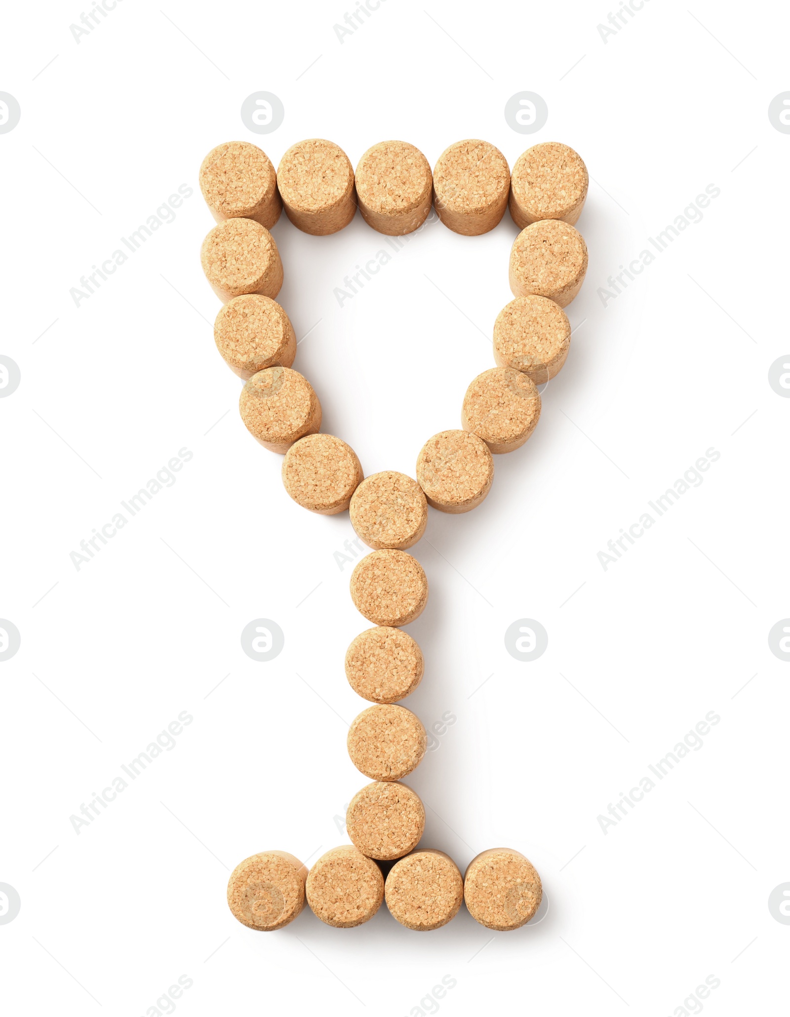 Photo of Glass made of wine corks isolated on white, top view