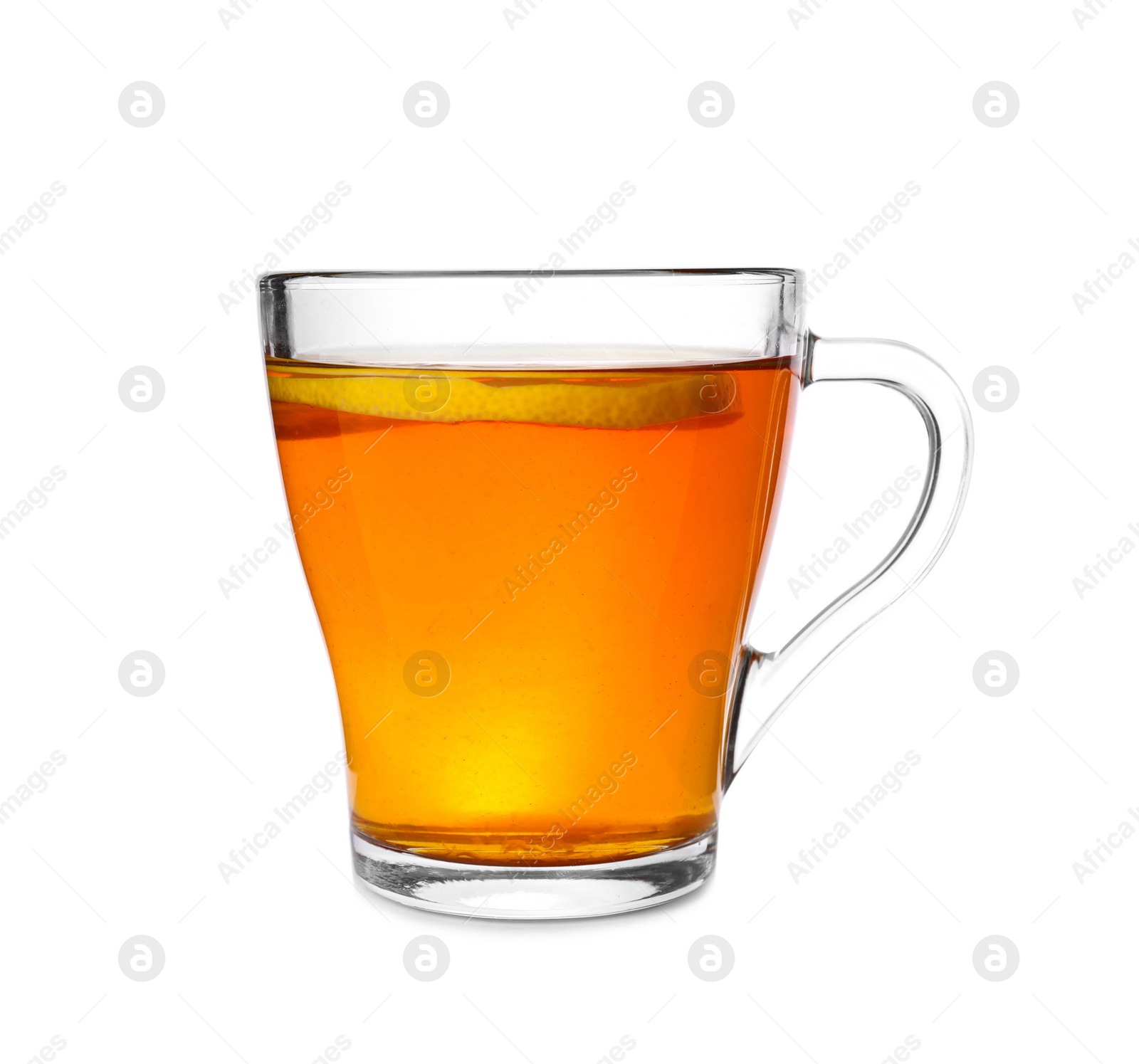 Photo of Glass cup with tea isolated on white