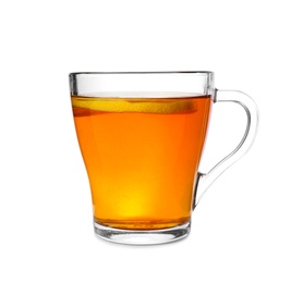 Glass cup with tea isolated on white