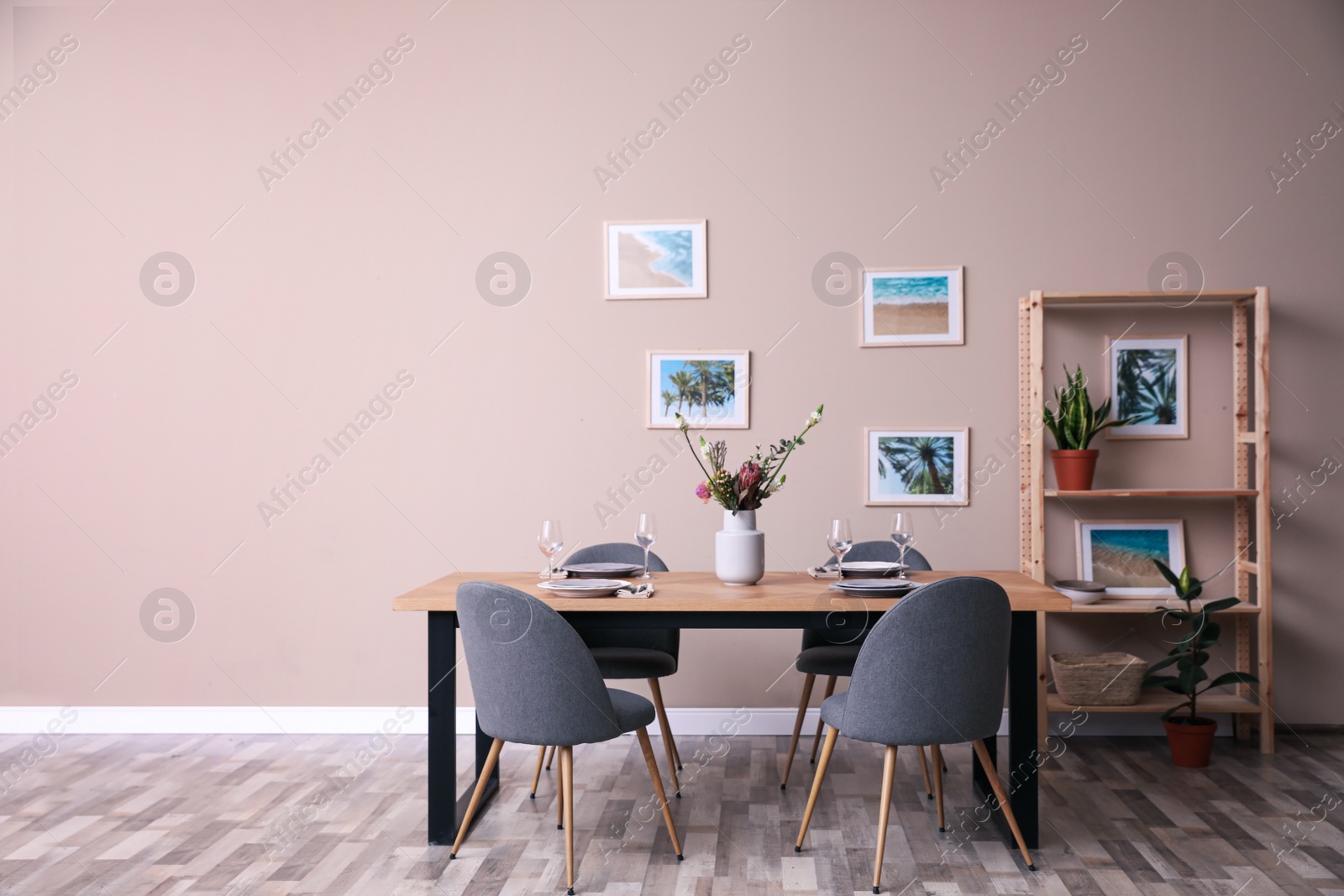 Photo of Modern dining room interior with stylish furniture