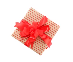 Elegant gift box with bow on white background