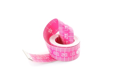 New pink measuring tape isolated on white