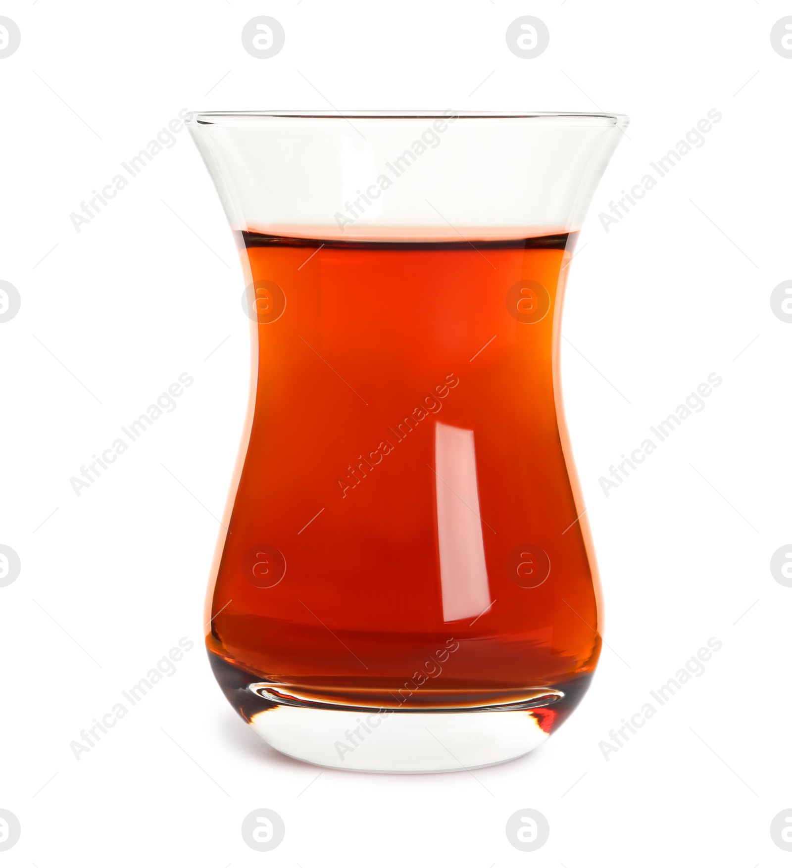 Photo of Glass of traditional Turkish tea isolated on white