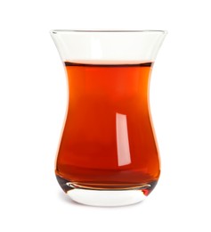 Glass of traditional Turkish tea isolated on white