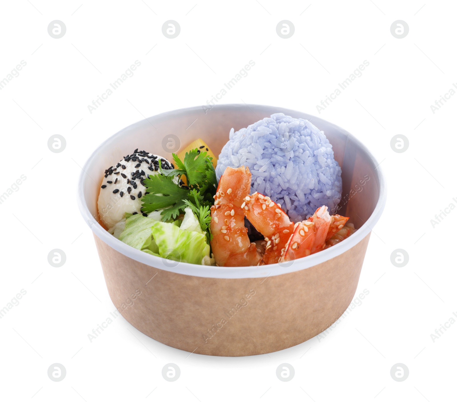 Photo of Delicious fresh poke bowl isolated on white