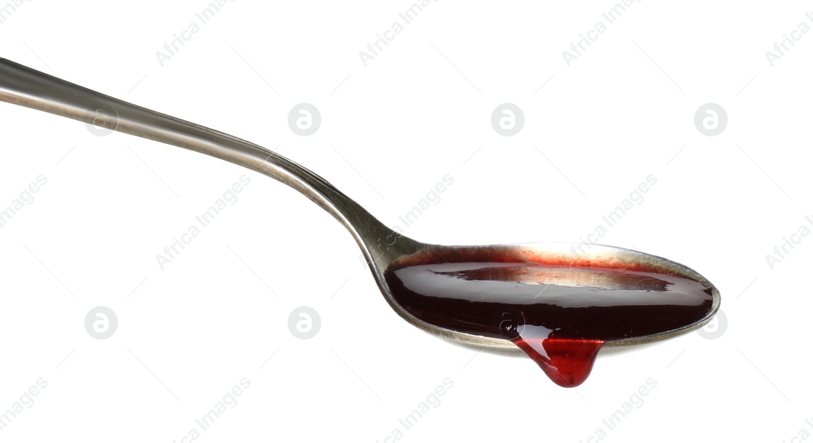 Photo of Spoon with tasty sweet jam isolated on white