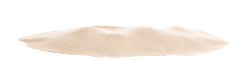 Photo of Pile of dry beach sand on white background