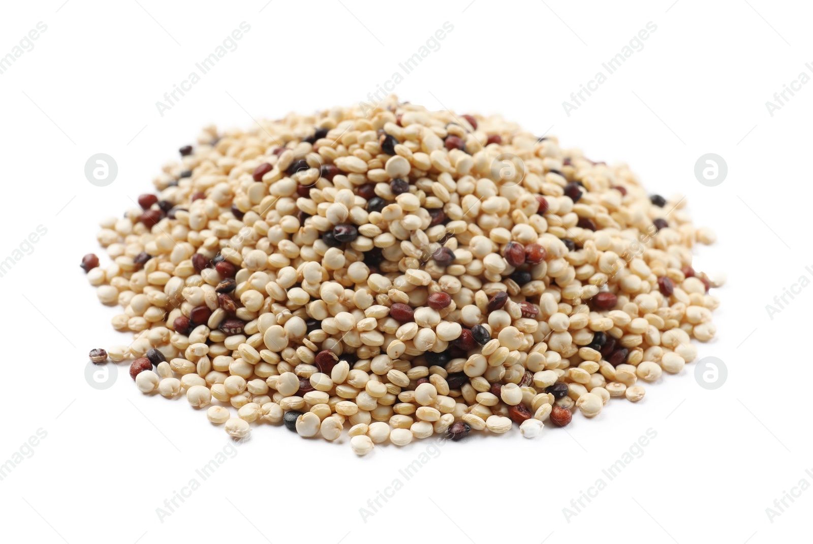 Photo of Pile of raw quinoa seeds isolated on white