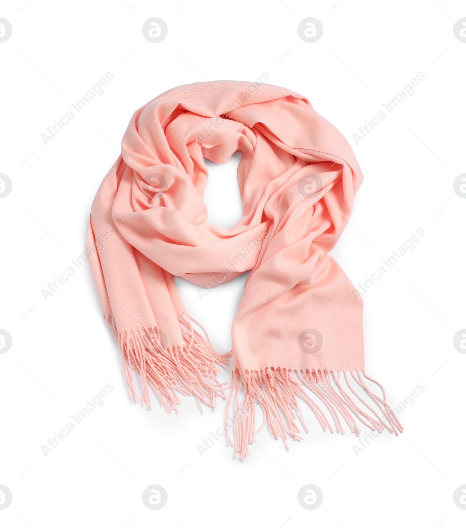 Photo of One beautiful cashmere scarf on white background, top view