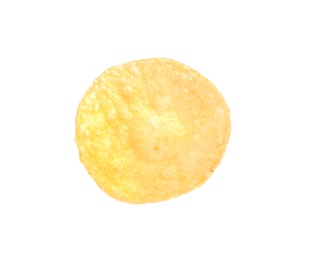 Tasty crispy potato chip on white background