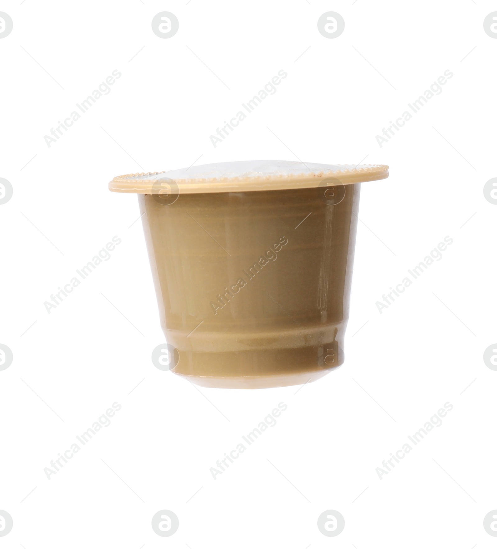 Photo of One plastic coffee capsule isolated on white