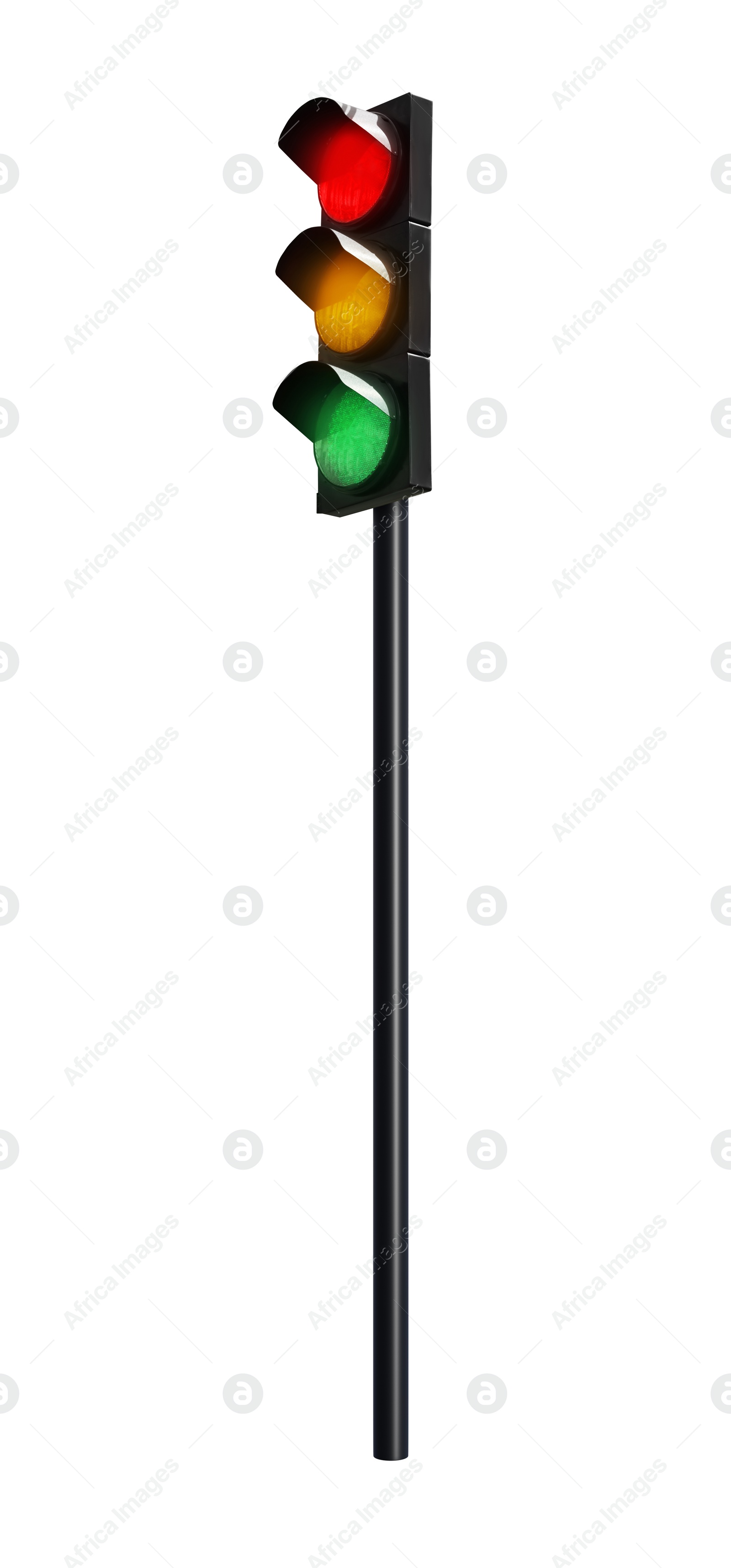 Image of Traffic light with pole on white background