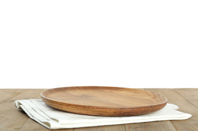 Photo of Empty plate and napkin on wooden table