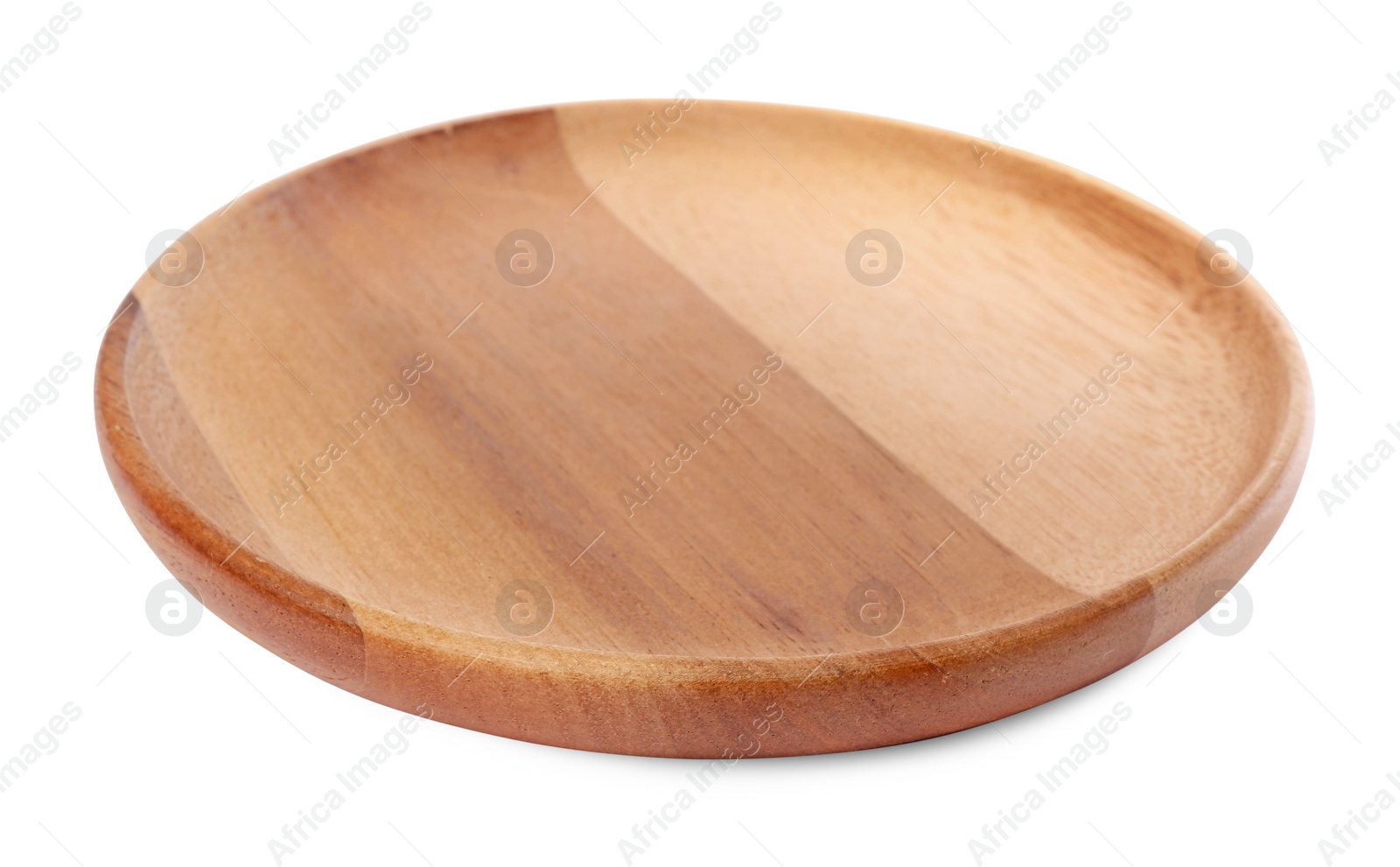 Photo of One new wooden plate on white background