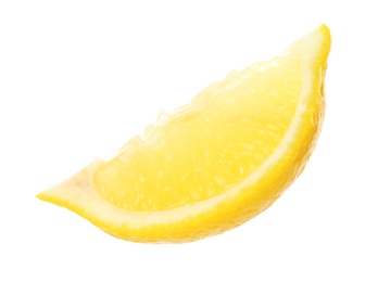 Photo of Slice of fresh lemon on white background