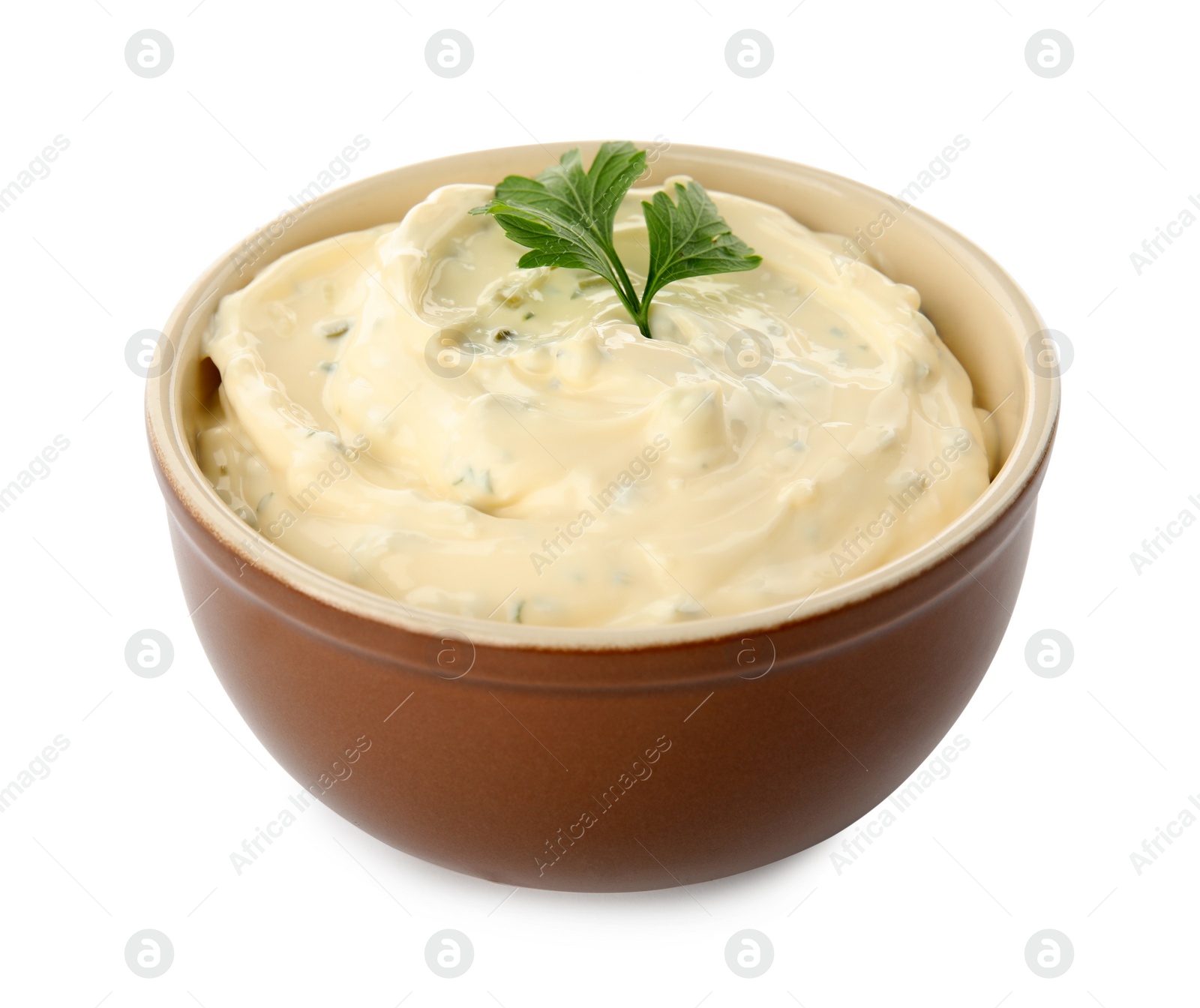 Photo of Tartar sauce in bowl isolated on white