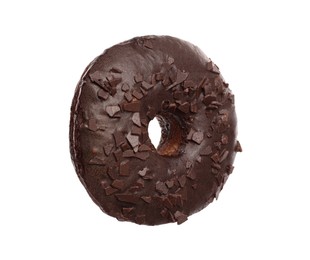 Sweet tasty glazed donut with chocolate isolated on white