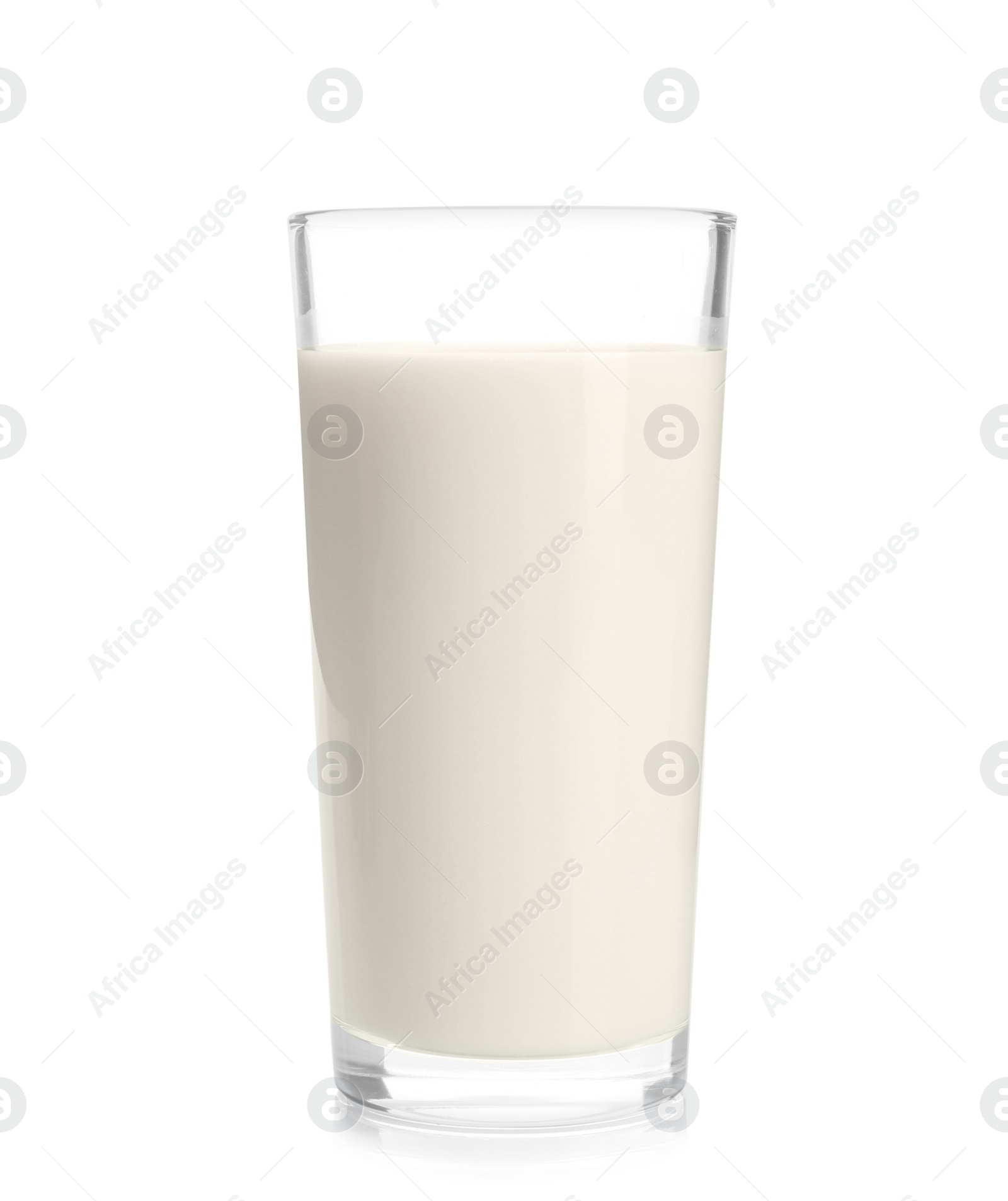 Photo of Glass of milk on white background. Fresh dairy product