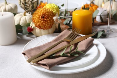 Photo of Beautiful autumn table setting with floral decor