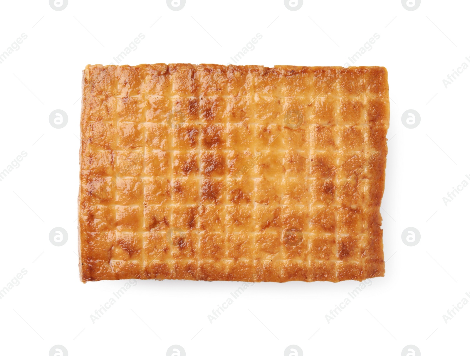 Photo of Block of delicious smoked tofu isolated on white, top view