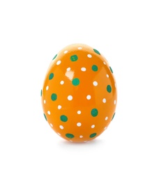 Photo of Decorated Easter egg on white background. Festive tradition