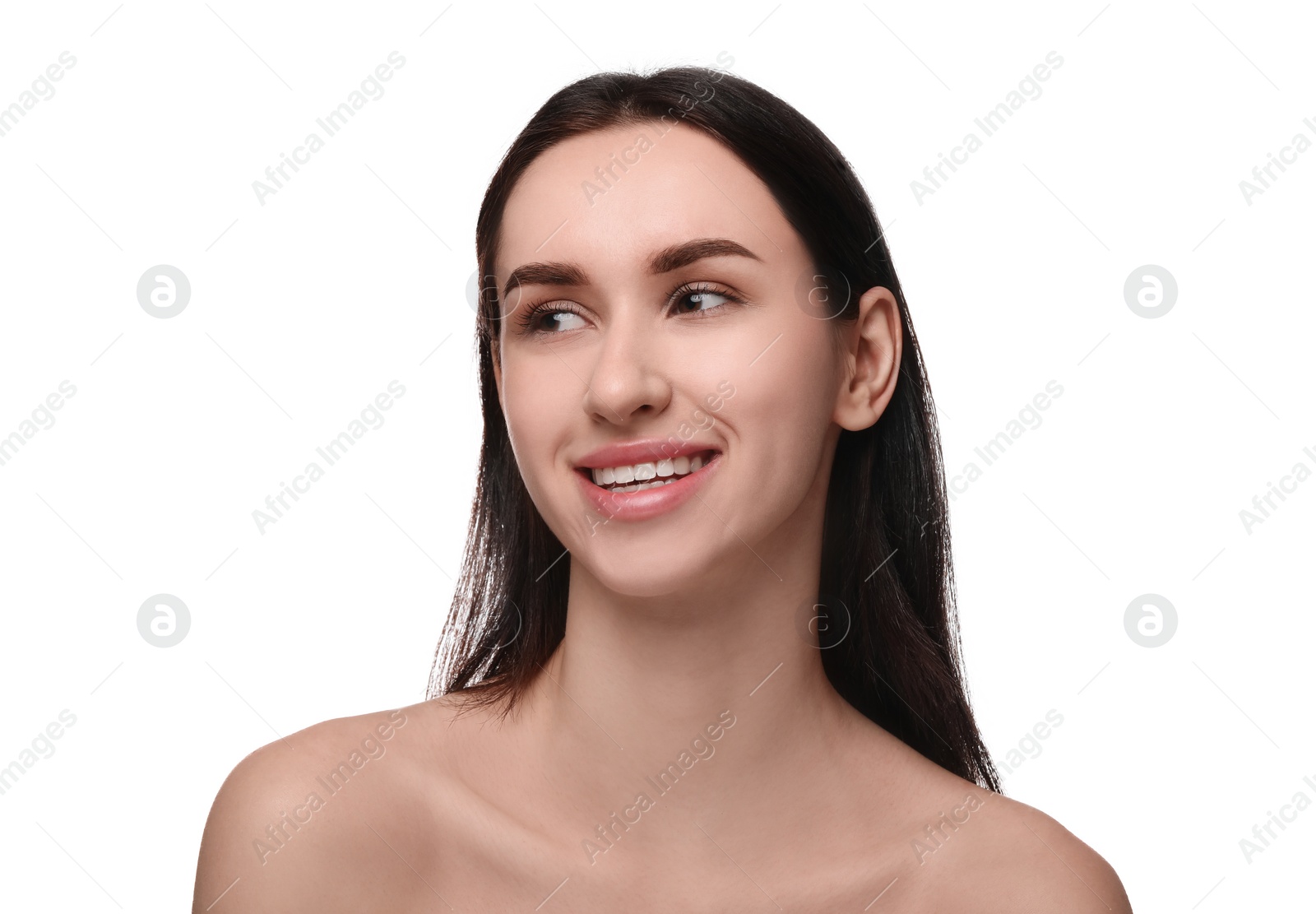 Photo of Portrait of attractive young woman on white background