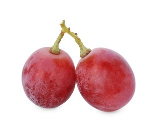 Two ripe red grapes isolated on white