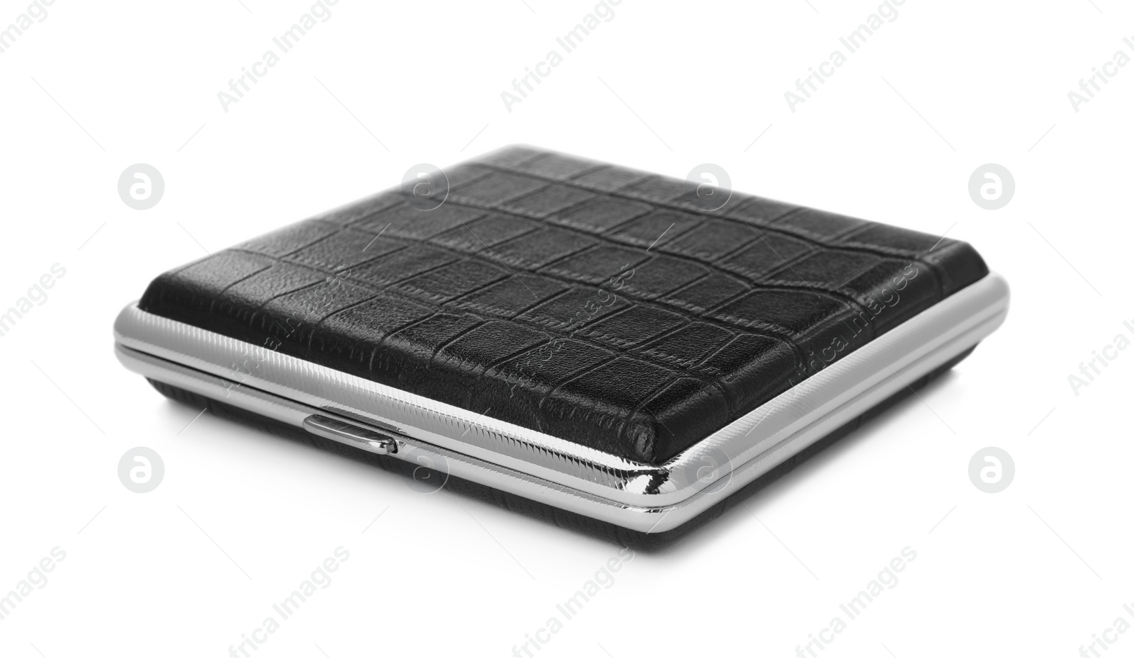 Photo of Stylish leather cigarette case isolated on white