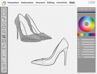 Sketch of shoes on graphic tablet. Illustration