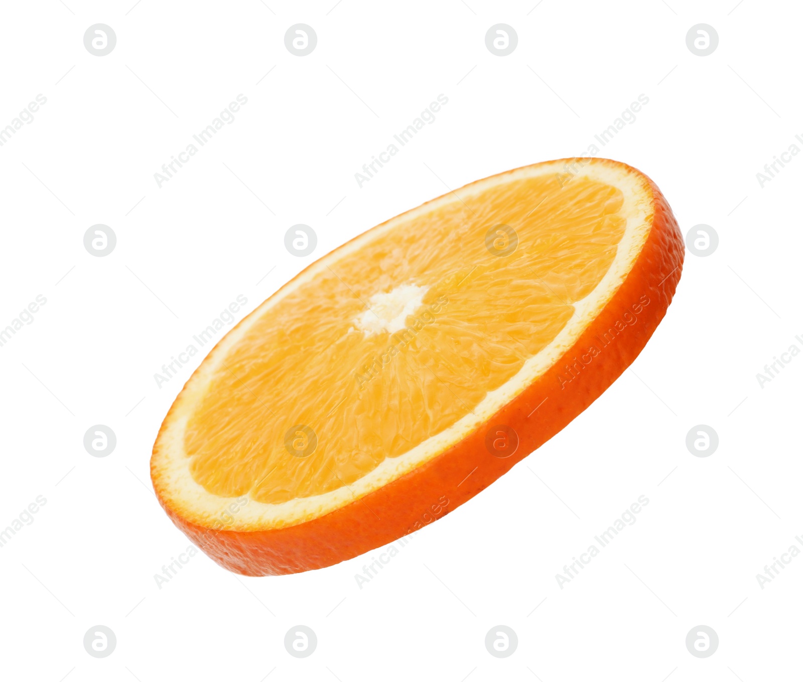 Photo of Fresh juicy orange slice isolated on white