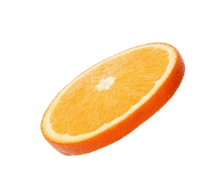 Photo of Fresh juicy orange slice isolated on white