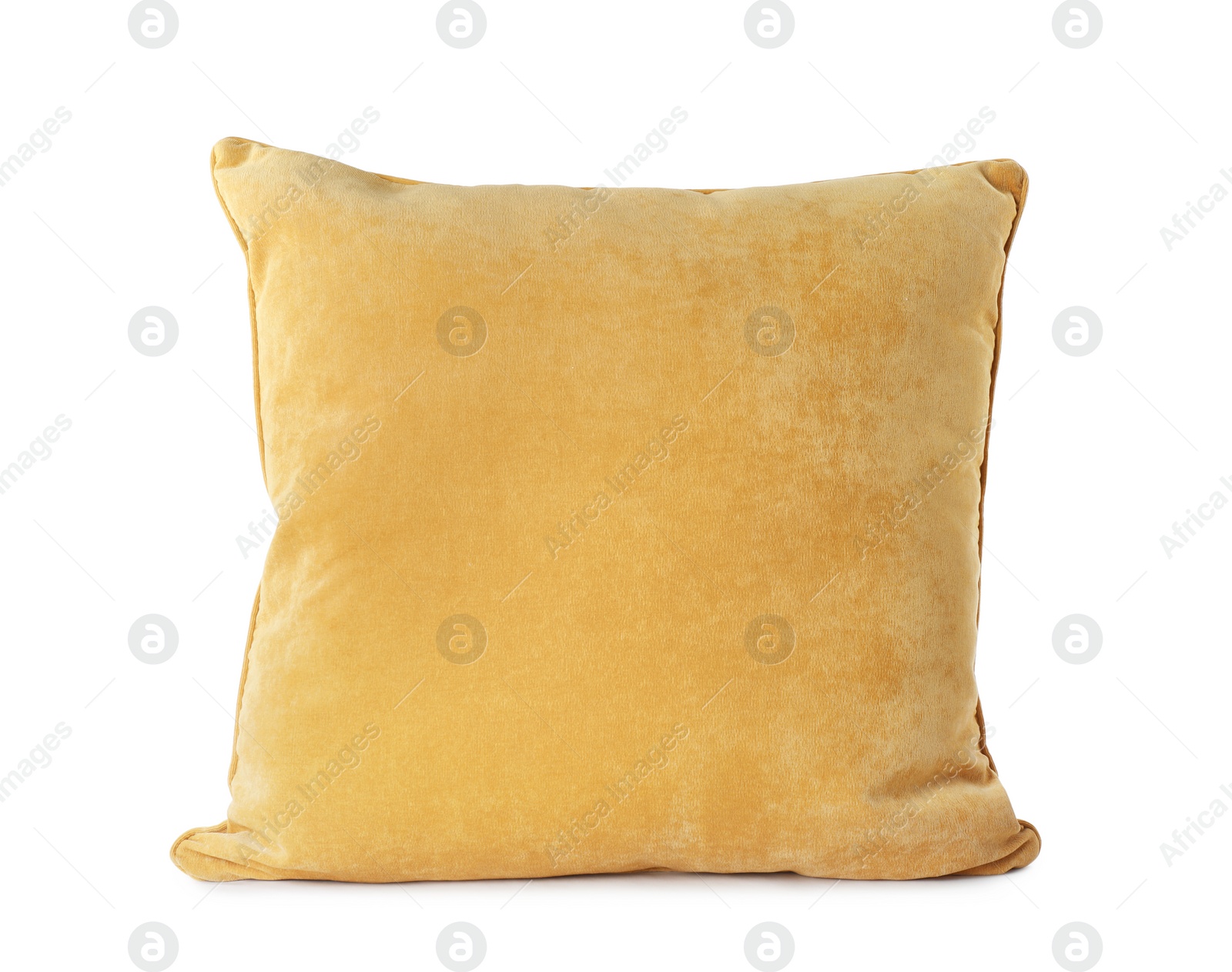 Photo of New soft yellow pillow isolated on white