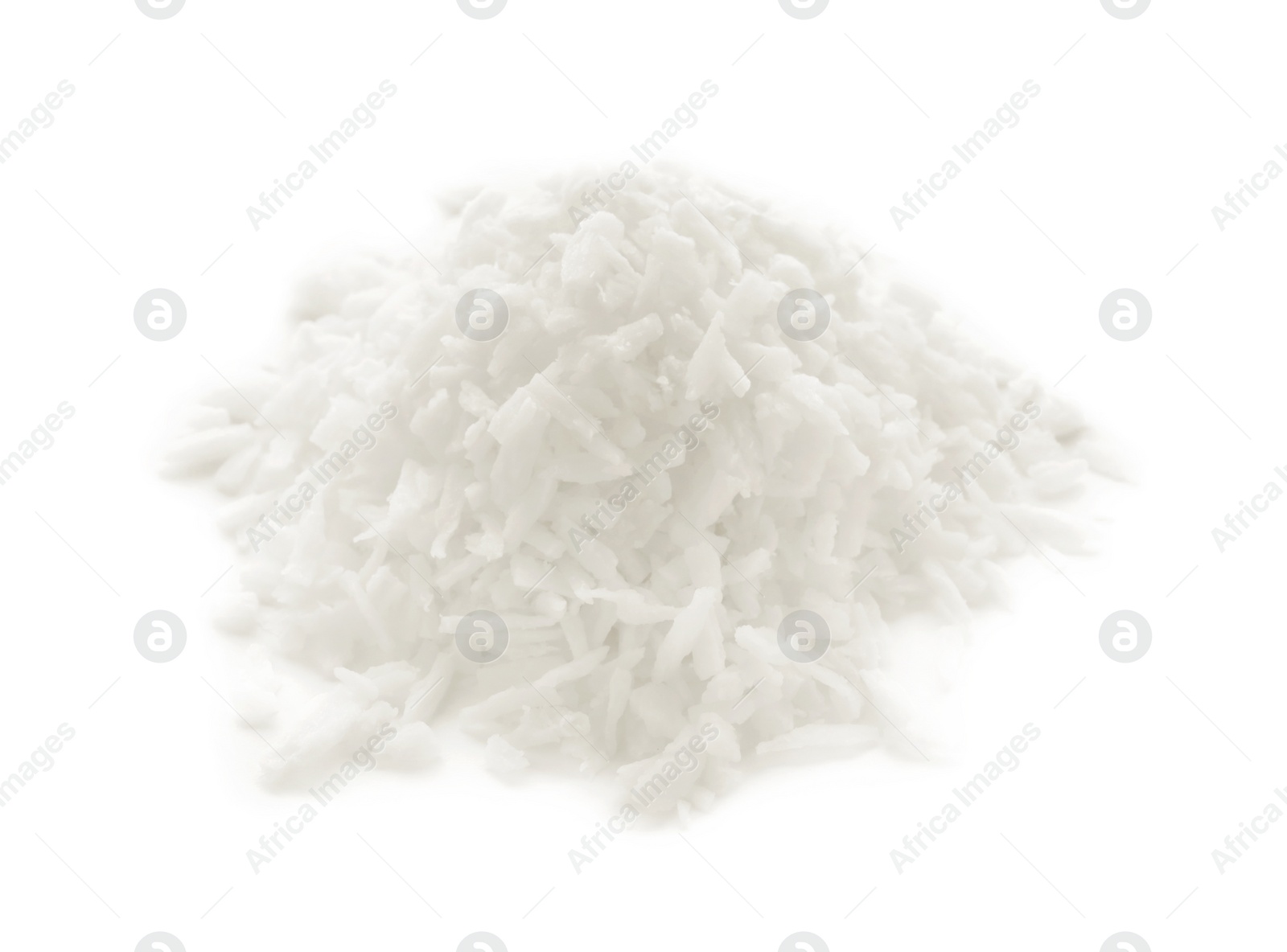 Photo of Heap of fresh coconut flakes isolated on white