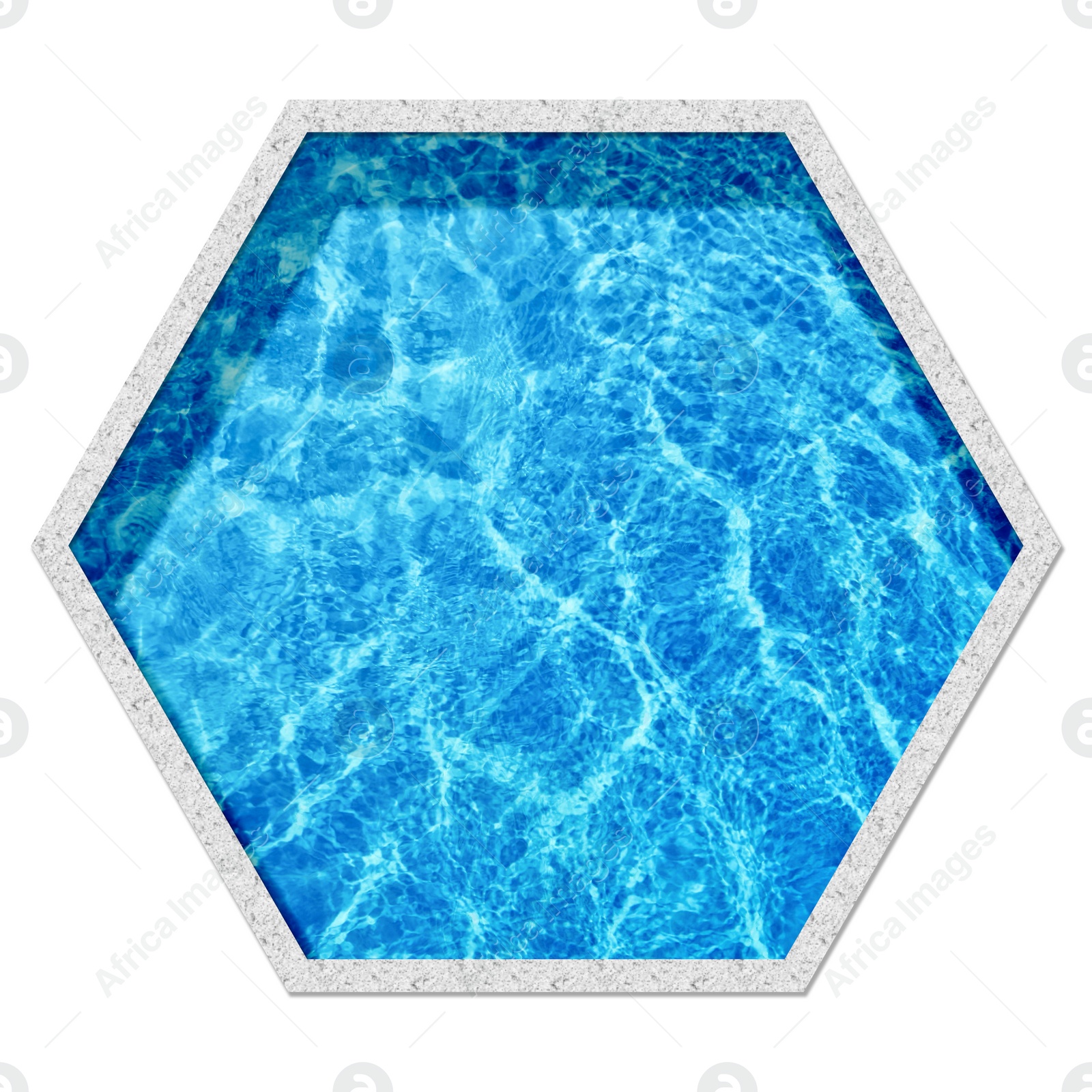 Image of Hexagon shaped swimming pool on white background, top view