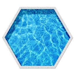 Hexagon shaped swimming pool on white background, top view