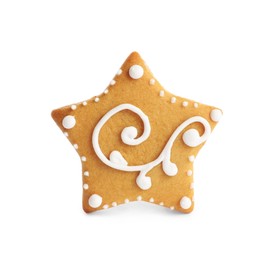 Photo of Tasty star shaped Christmas cookie isolated on white