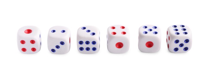 Many dices isolated on white. Game cubes