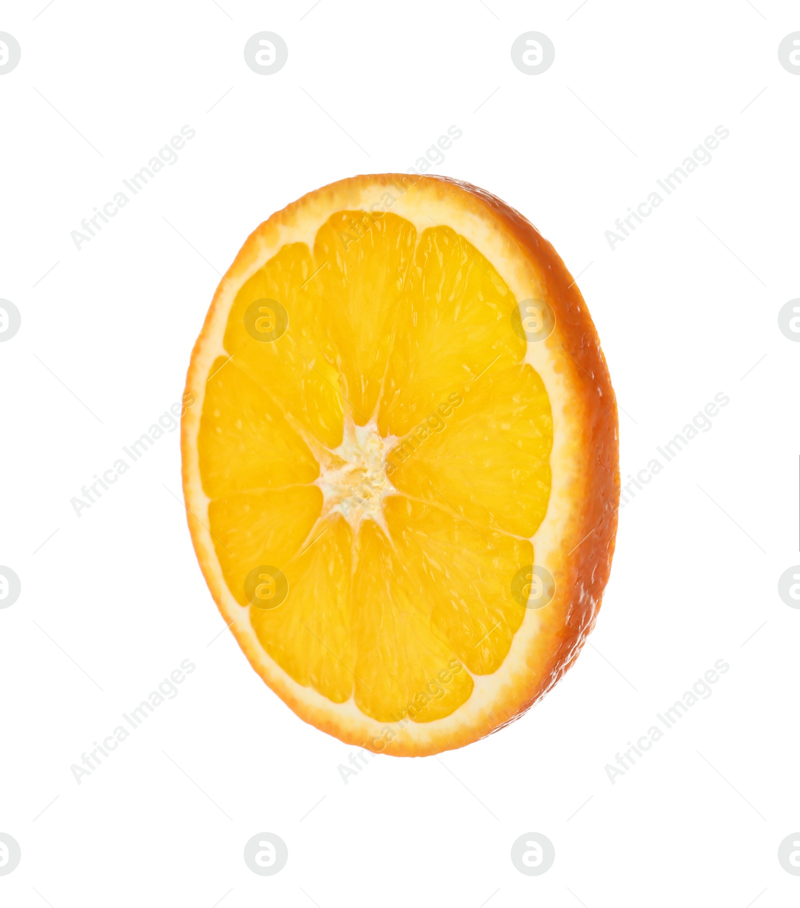 Photo of Slice of ripe orange isolated on white