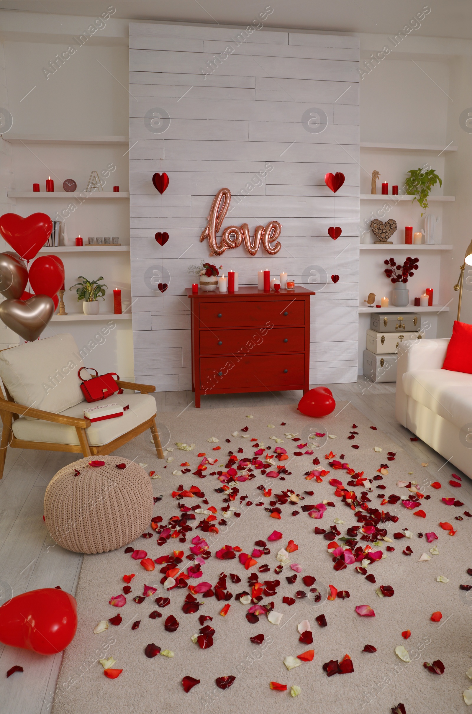 Photo of Cozy living room decorated for Valentine's Day