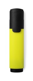 Photo of Bright yellow marker isolated on white, top view