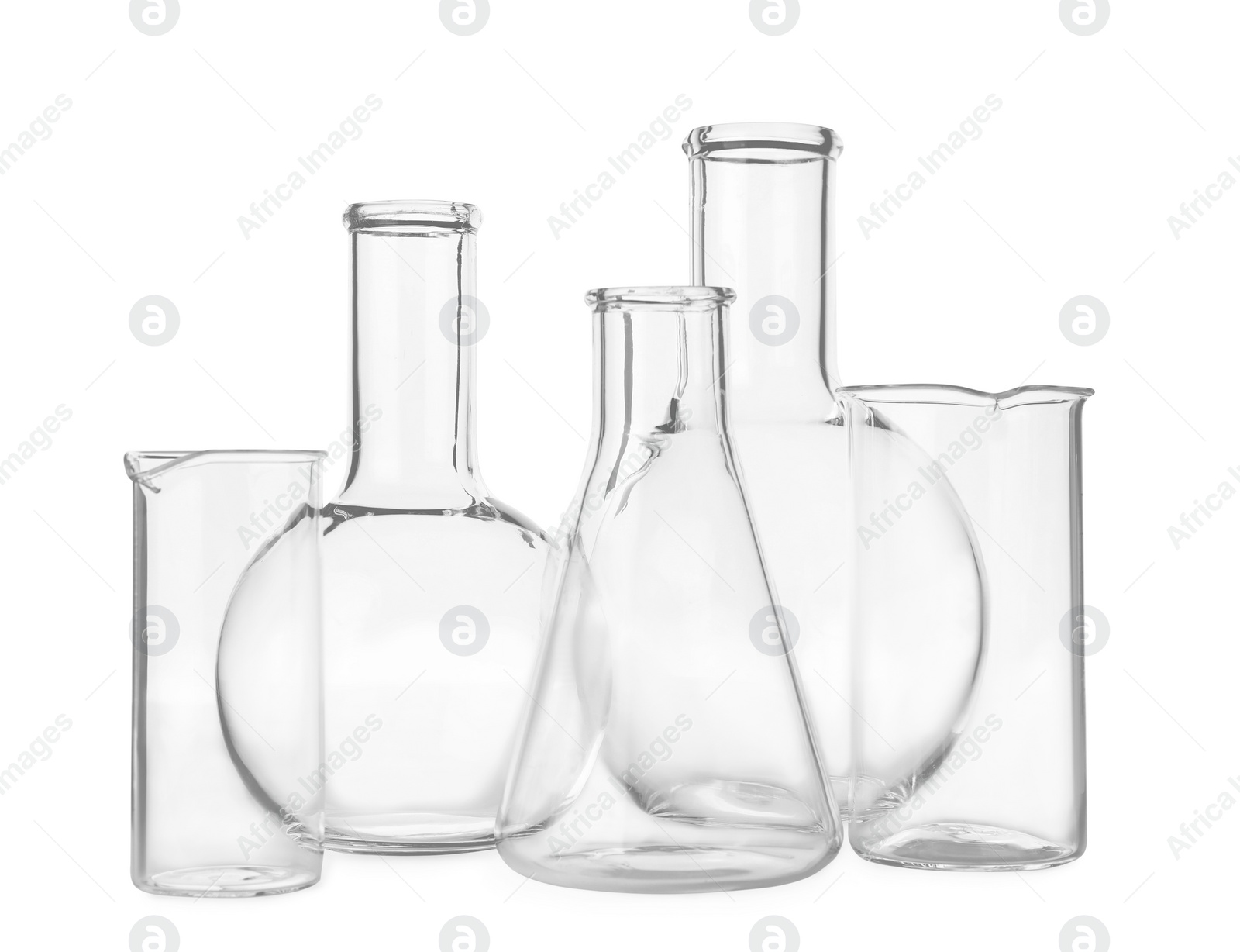 Photo of Empty glassware for laboratory analysis isolated on white