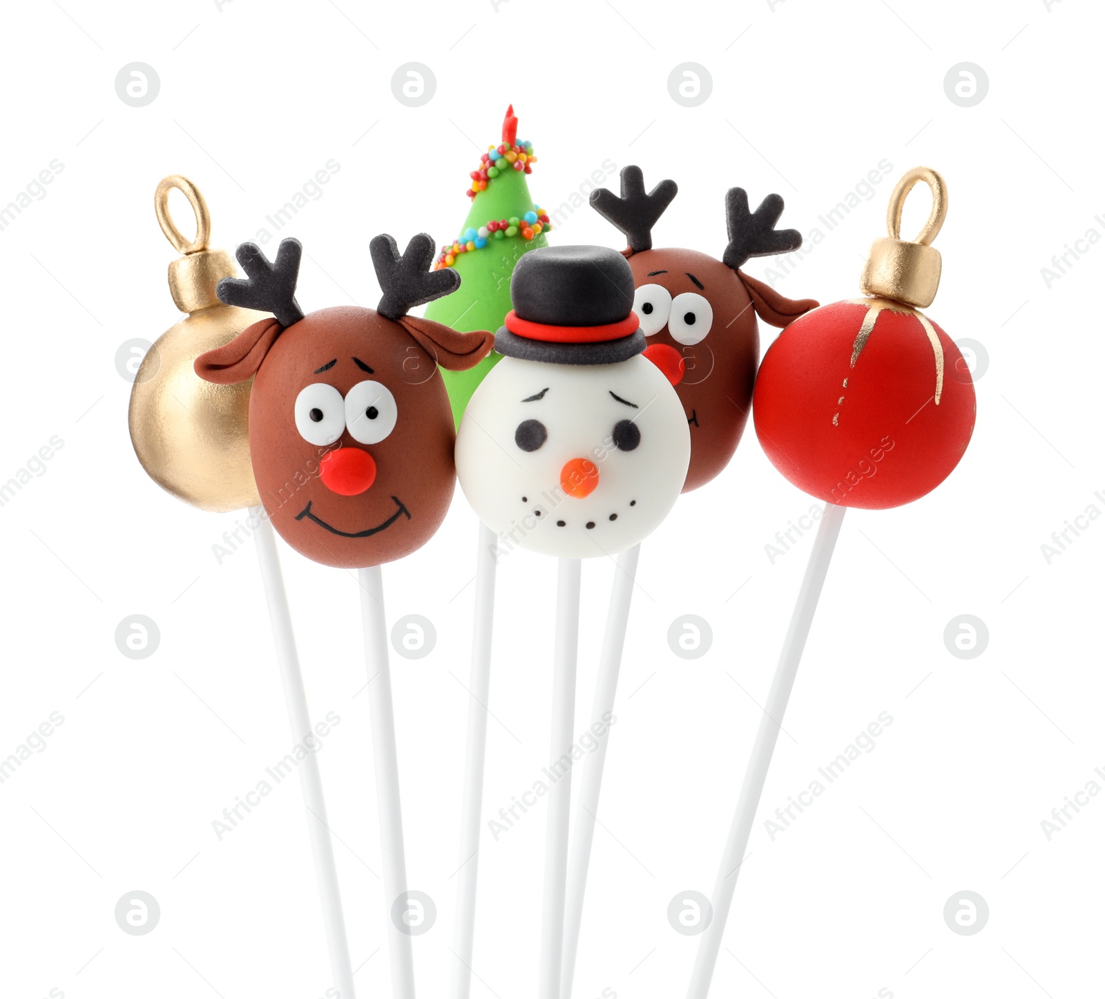 Photo of Delicious Christmas themed cake pops isolated on white
