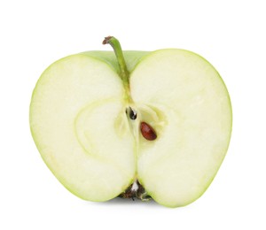 Photo of Half of ripe green apple on white background