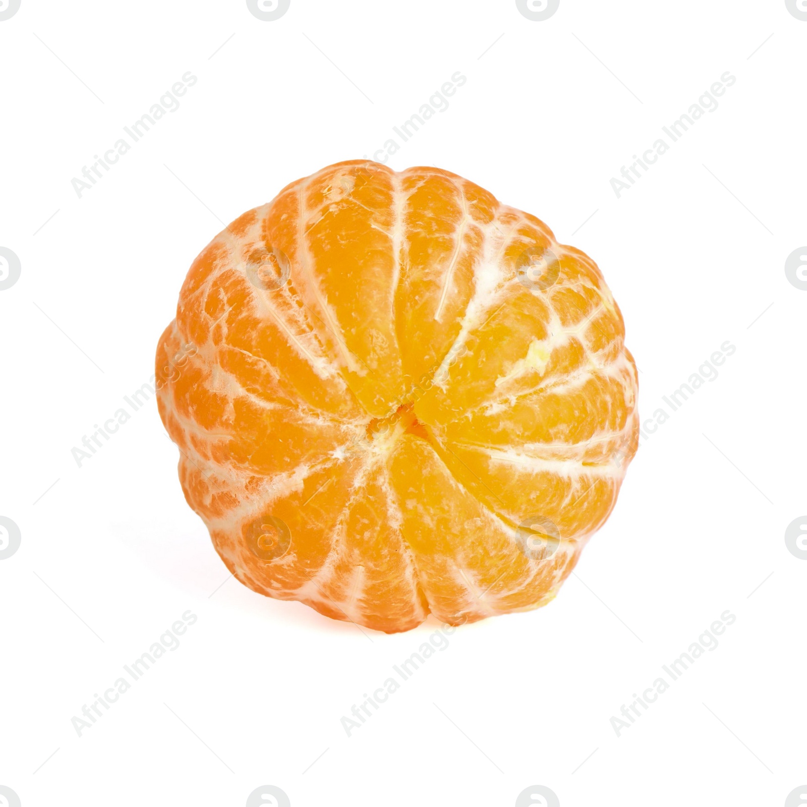 Photo of Peeled fresh ripe tangerine isolated on white