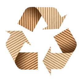 Image of Recycling symbol made of corrugated cardboard on white background