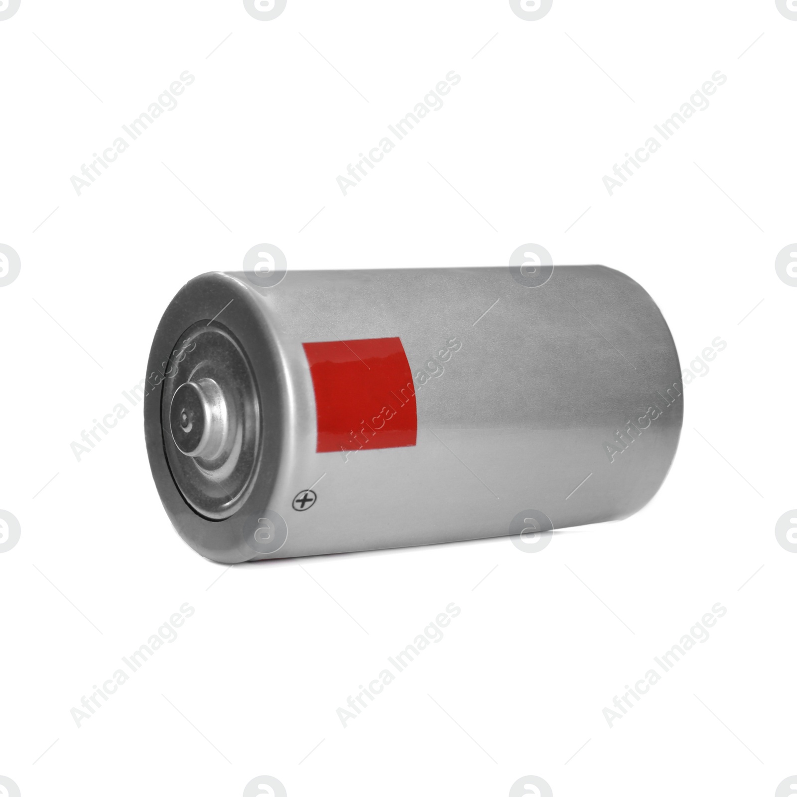 Image of New D battery isolated on white. Dry cell