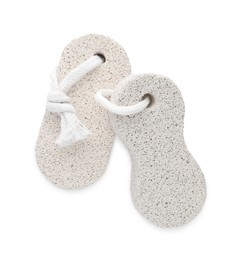 Pumice stones on white background, top view. Pedicure tool