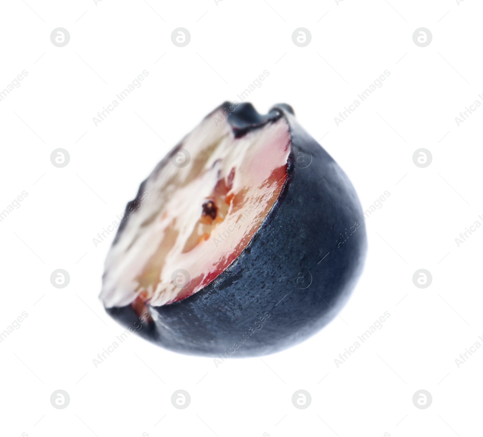 Photo of Slice of tasty blueberry on white background