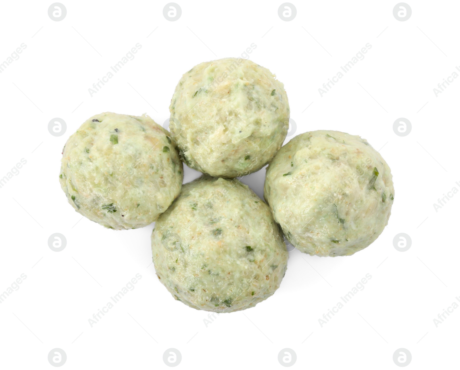 Photo of Falafel balls isolated on white, top view. Vegan products